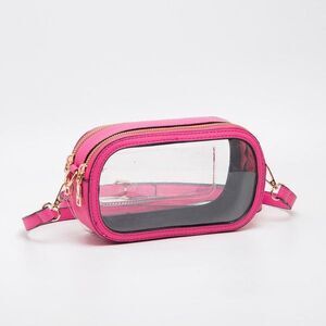 Womens Bag FUCHSIA Crossbody Transparent Double Zipper Stadium Approved Festival